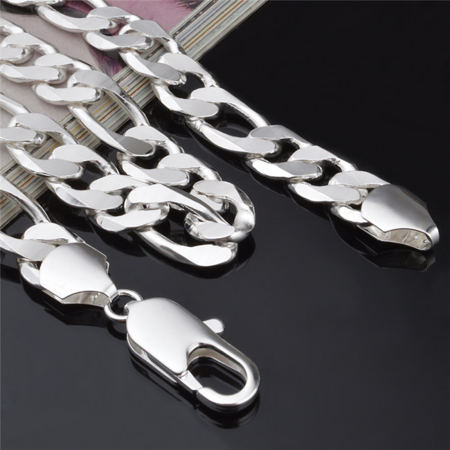 

12MM 20inches 925 Sterling silver plated Figaro chain necklace fashion jewelry for men Top quality