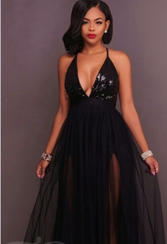 

Sexy Black Evening Dresses Sequins Top Halter Sleeveless Plealts Tulle Long Prom Gowns Purple,Red,Royal Blue,Hunter,Light Sky Blue