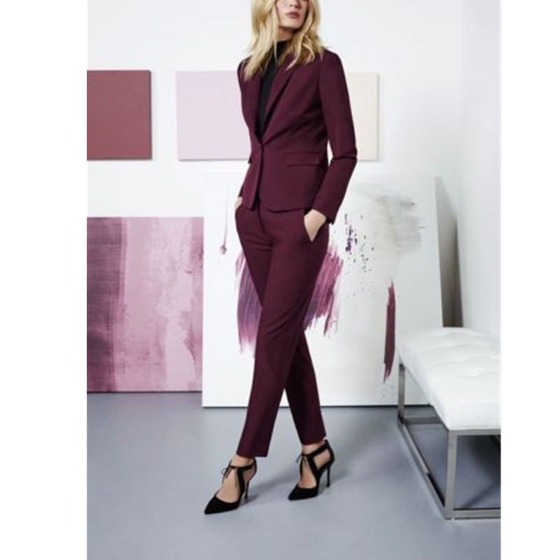 Burgundy Women Ladies Business Office Tuxedos Formal Work Wear New Fashion Suits 2 pieces (jacket + pants) made to order
