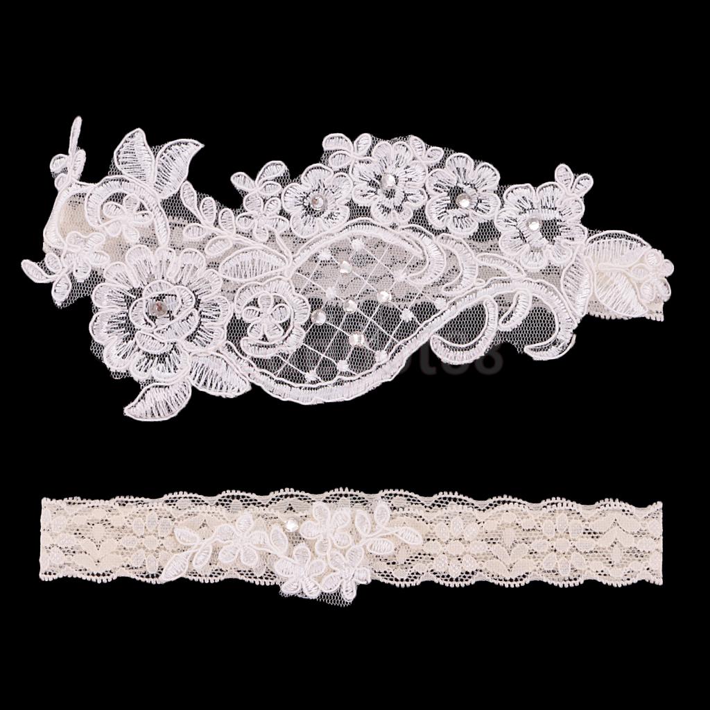 

Wholesale-2pcs Wedding Bridal Garter White Lace Flower Rhinestone Garter Women Bride Garter Set Accessories 1 to Keep 1 to Throw