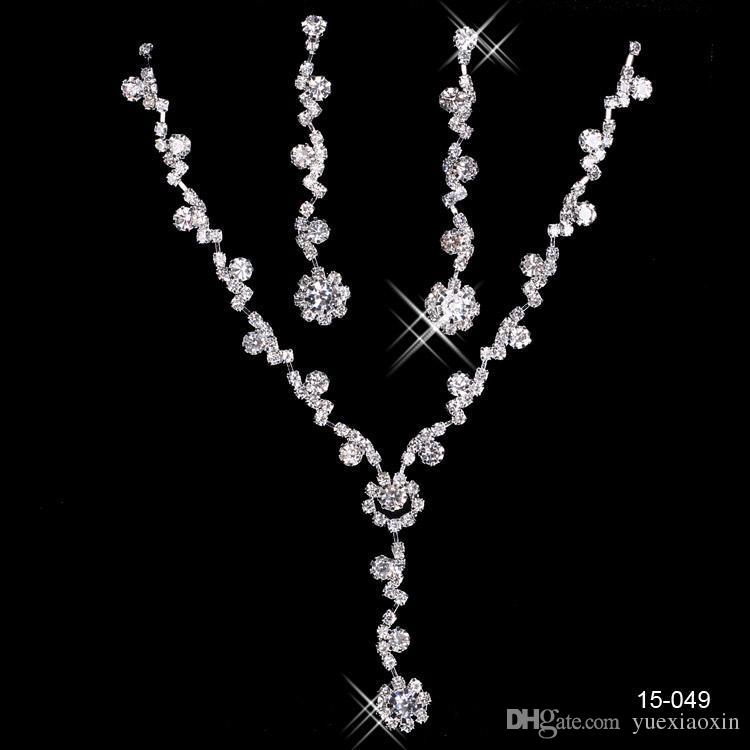 Amazing Bridal Bridesmaid Wedding Jewelry Sets Gold Plated Alloy Metal Rhinestone Crystal Wedding/Prom Party Necklace Earrings Sets In Stock