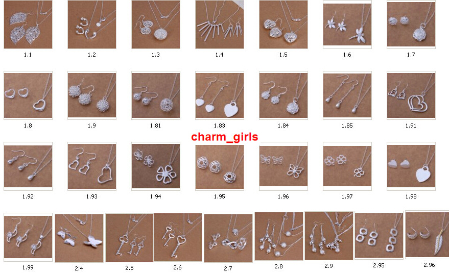 

2016 butterfly dragonfly heart The key heart mix 30 Styles 50set/lot 925 Sterling Silver Earrings + Necklace Jewelry Set