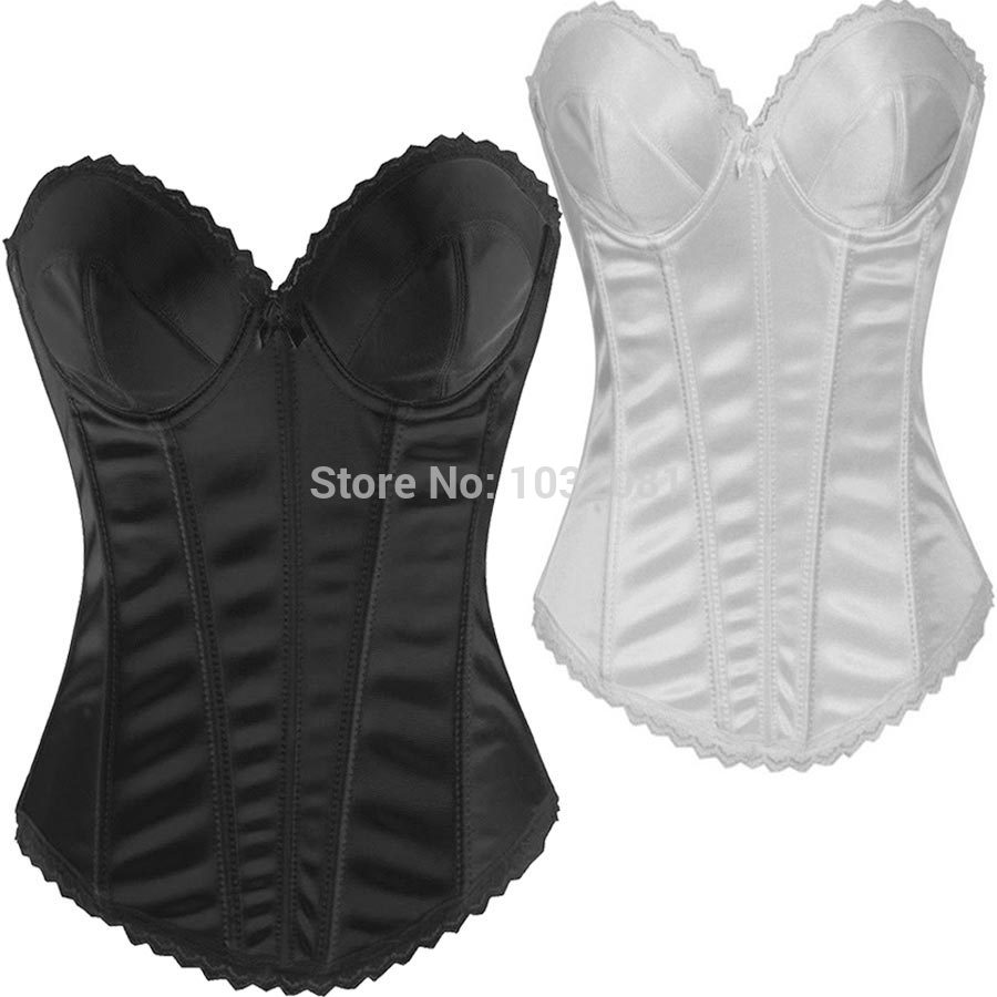 

Wholesale-Black white overbust boned bridal bustier top with hook and eye back corset chest binder korsett corpete corselet espartilho E32