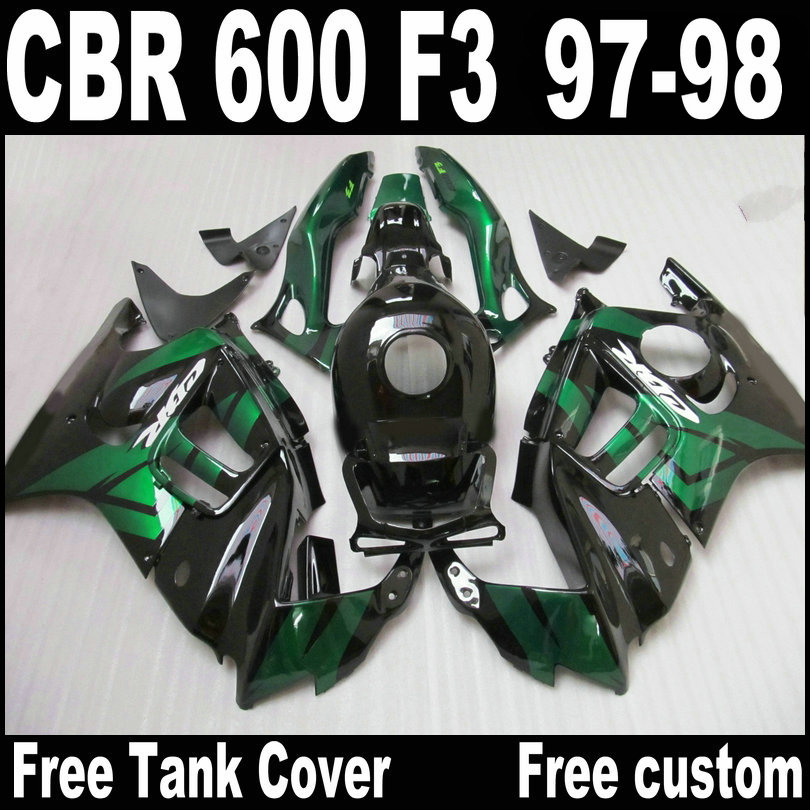 

Lowest price fairing kit for HONDA CBR600 F3 1997 1998 CBR 600 F3 fairings 97 98 black green motobike set QY64, Multi-color