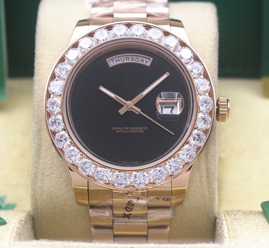 

Free Shipping Top Quality Diamond Day Date 18k Rose Gold Black Onyx Dial 118208 Automatic Movement Men's Watch Men's Casual Watch