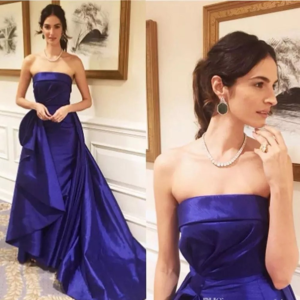 

Royal Blue Strapless Mermaid Evening Dresses Ruched Elegant Taffeta Evening Gowns for Women Long Train Celebrity Dresses