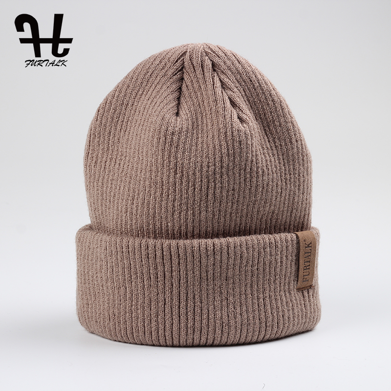 

Wholesale- FURTALK Spring Autumn Woman Wool Knit Beanie Hat Cuff Beanie Watch Cap Spring Skull hats for women, Dark grey