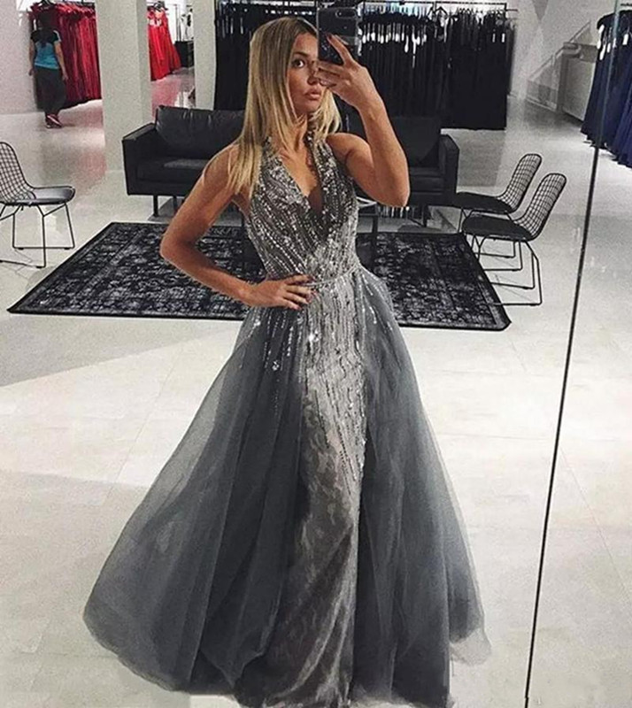 

Silver Gray Bling Bling Prom Dresses Mermaid Fashion Halter Backless Beaded Crystals Formal Prom Evening Gowns, Light purple