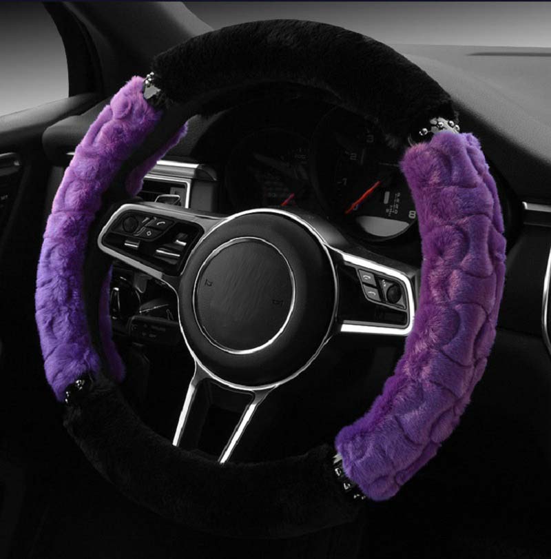 

38cm Universal Car Steering Wheel Cover decoration antislip breathable fashion short fur rivet design