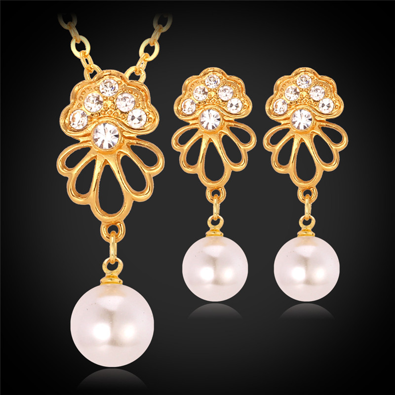 New Tassels 18K Gold Plated Necklace Earrings Fashion Jewelry Sets Rhinestone Pearl Jewellery For Women Free Shipping YS2414-image-168785547