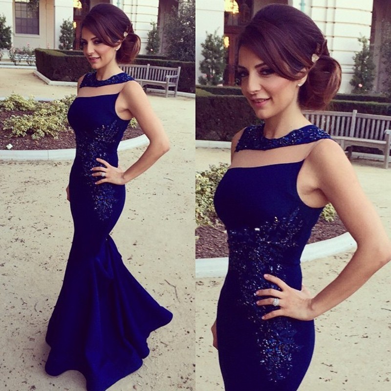 

Navy Blue Mermaid Elegant Evening Dresses With Applique Lace Abayba Sparking Beaded Prom Party Gowns Vestido de Festa, Lavender