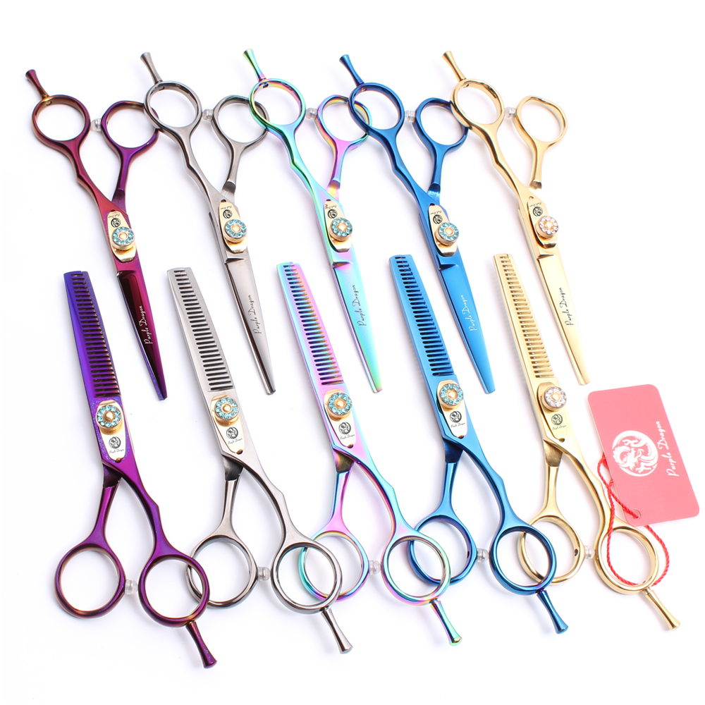 

2Pcs Z1020 6" Japan 440C Purple Dragon High Quality Human Hair Scissors Barbers' Hairdressing Shears Cutting Thinning Scissors Style Tools