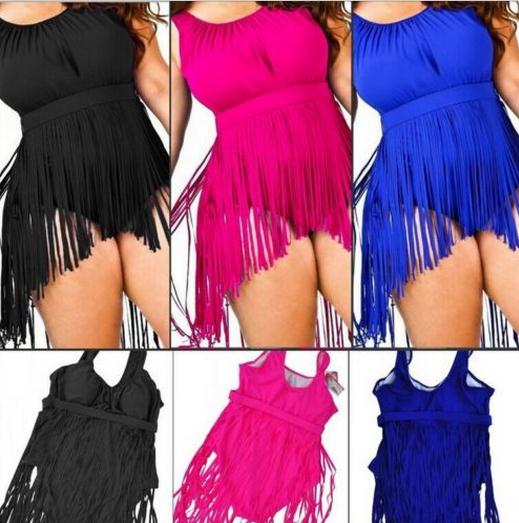 

Plus Size Fringe Tassel Tankini Set Swimsuit Skirt Chubby Women sexy Padded High Waist Bikini Swimwear bath suit summer beach clothing gift, Black