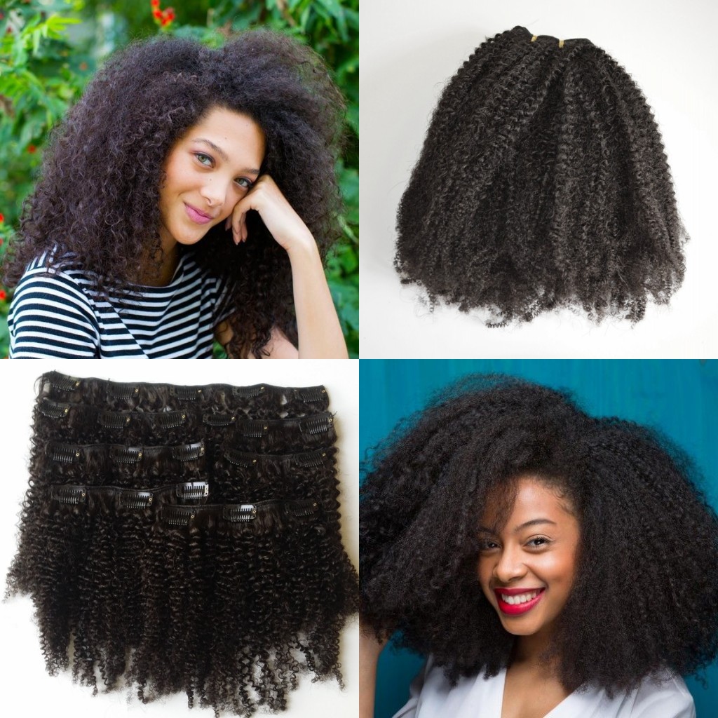 

human hair clip in hair extension brazilian virgin kinky curly human hair G-EASY
