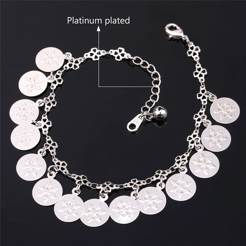 Women Romantic Snowflake Coins Charms Ankle Chains 18K Real Gold/Platinum Plated 18K Stamp Bracelets Anklets-image-248369607
