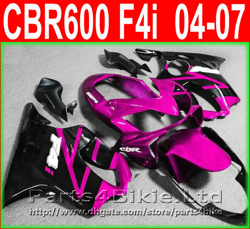 

Hot sale for Honda CBR600 F4i fairing kit 2004-2007 pink black CBR 600 F4i 04 05 06 07 fairings injection molding bodywork SOXT, Same as picture