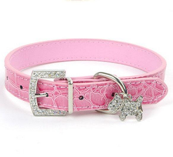 

Croc Leather Dog Collars Leather Dog Cat Puppy Collar Rhinestone pendant pet