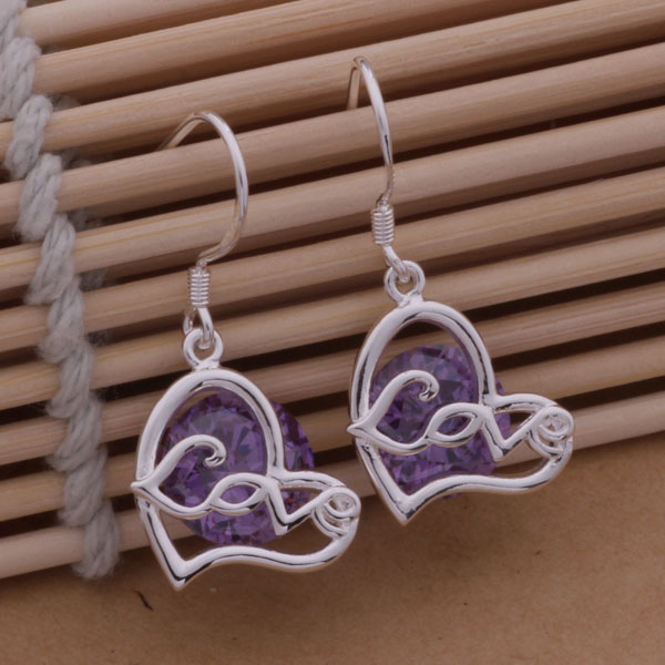 

Fashion (Jewelry Manufacturer) 20 pcs a lot Love with diamond earrings 925 sterling silver jewelry factory price Fashion Shine Earrings