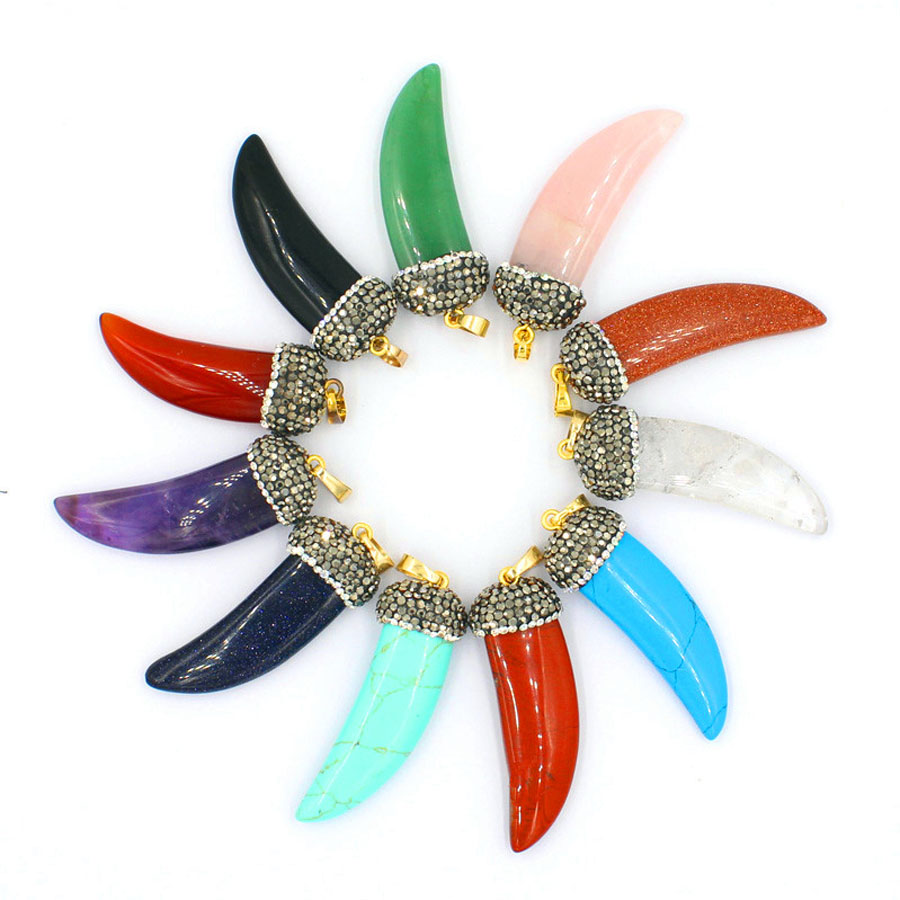 

Pendants Necklace Diamond Diamante Wolf Tooth Ox Horn Natural Stone Amethyst Crystal Quartz etc Accessories European Fashion Jewelry