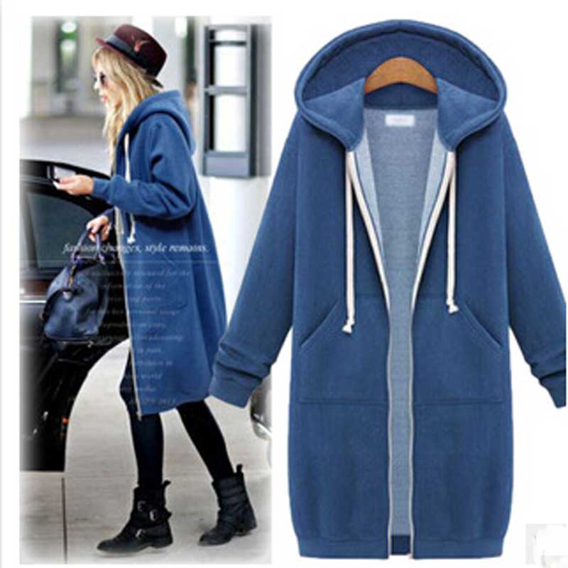 Winter Women Warm Zip Hooded Slim cardigan Plus thick velvet Outdoor Casual Sweater Hoodies Long Parka Women S-XL