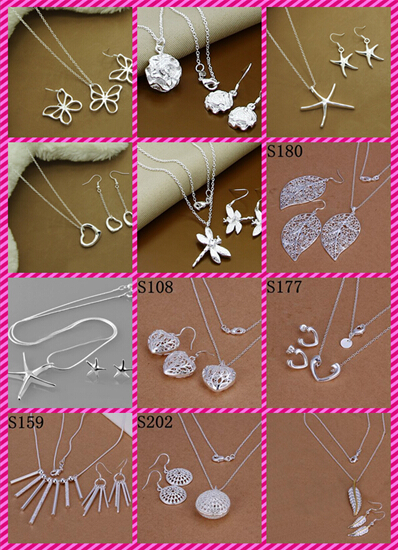 

mix Butterfly Dragonfly Heart Rose Starfish Tree leaf 925 Sterling Silver Fashion Earrings+Necklace Jewelry Set