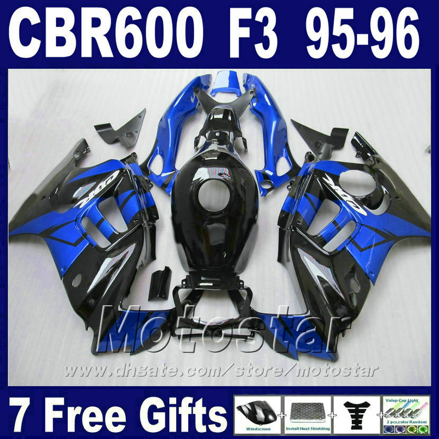

7gifts+Free Tank for 95 96 HONDA CBR 600 F3 fairings set blue black cbr600 f3 1995 1996 fairing kits BJUA, Multi-color