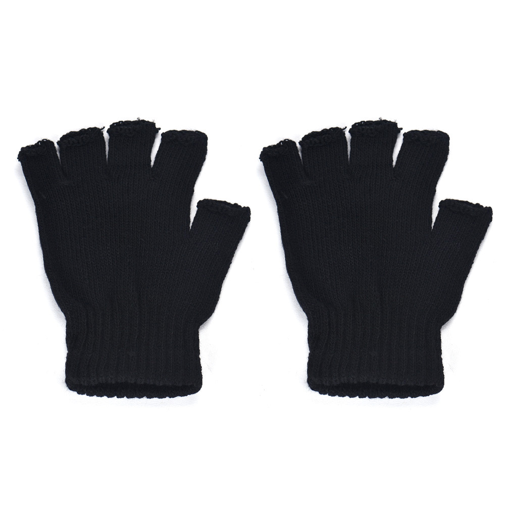 

Wholesale- Men Gloves Black Knitted Stretch Elastic Warm Half Finger Fingerless Gloves luvas de inverno Soft and Comfortable