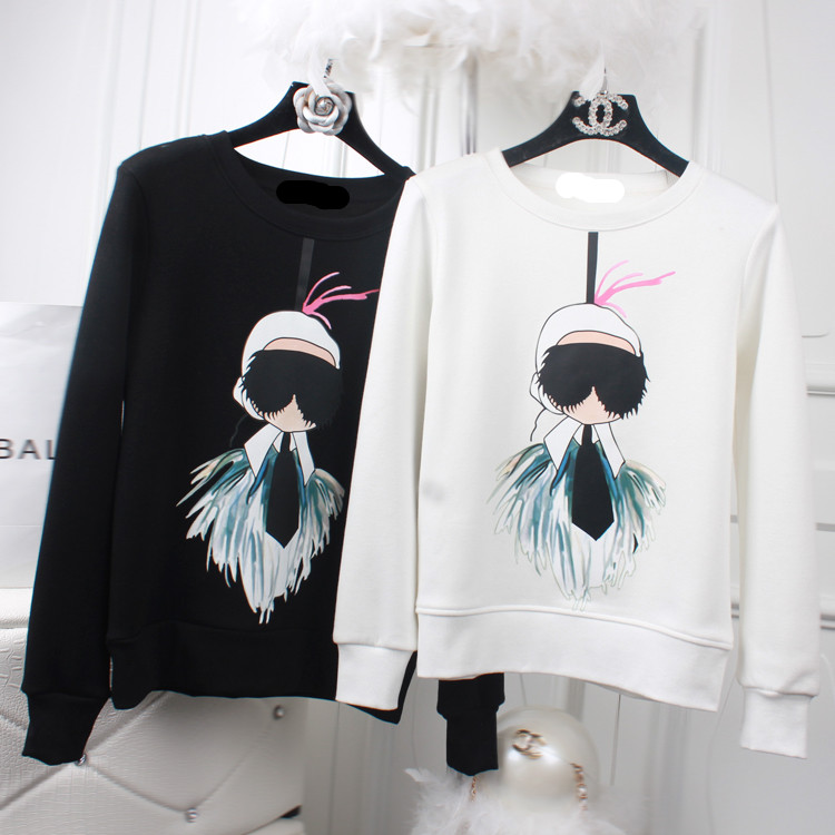 

Winter Plus Thick Velvet Women Sweaters And Pullovers Fashion Lafayette printing, Black