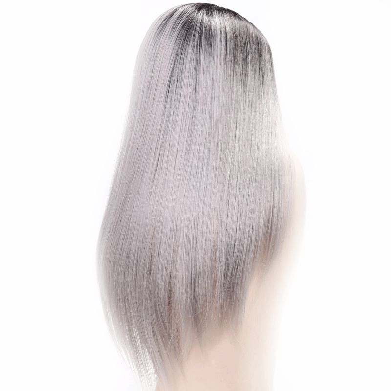 Grosshandel Luxus Fur Flechten 26 Zoll Ombre Grau Blond Braun Glattes Haar Ombre Synthetische Perucken Fur Frauen Hitzebestandige Faser Cosplay Perucke