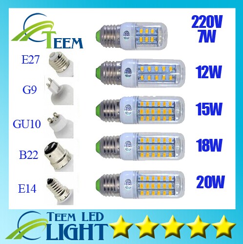 

SMD5730 E27 GU10 B22 E14 G9 LED lamp 7W 12W 15W 18W 220V 110V 360 angle SMD LED Bulb Led Corn light 24LED