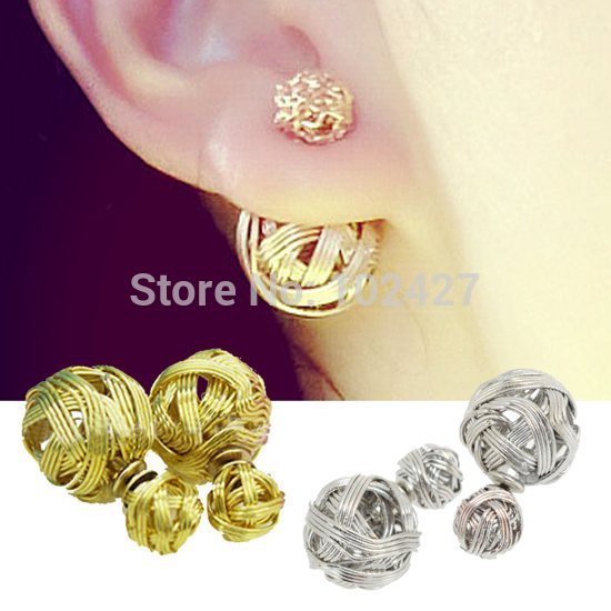 

New Fashion Double Sides Pearl Earring Two Ball Stud Earrings Gold Plated Beads Jewelry for Women Xmas Gift