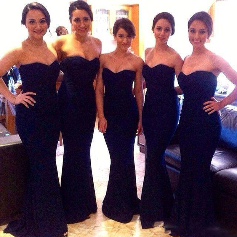 

Navy Blue Mermaid Bridesmaid Dresses For Wedding Strapless Floor Length party Gowns Custom Made Formal Bridal Gowns Dresses For Women