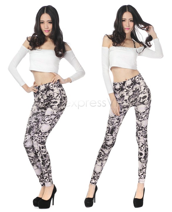 

Sexy Skinny Women Leggings skull print Long Slim Stretch pattern Promotion Slim Cheap Pants fitness Trousers B19 CB036092, Multi