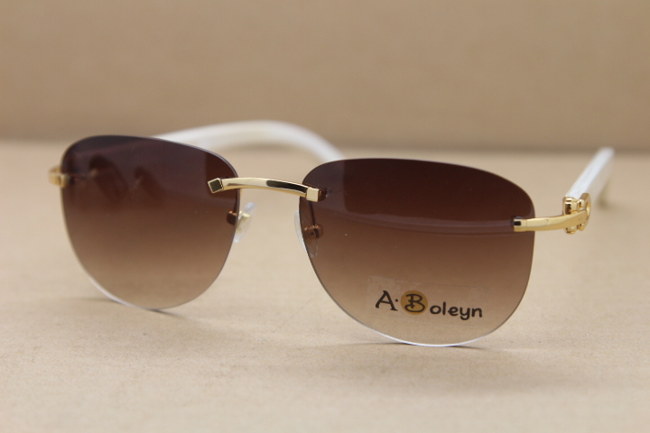 

Hot White Buffalo Horn Glasses Men Women T8307005 Sunglasses outdoors driving Rimless glasses C Decoration gold frame Size:56-18-140mm