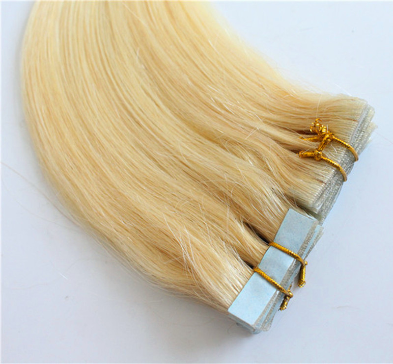 

Double Drawn 10A--100% Human Hair Color 613 Silk straight Handtied tape in hair extensions with 2.5g/piece&40pcs/Pack, free dhl, Blonde 613