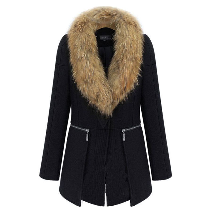 

NEW ARRIVAL Womens Winter Warm Fur Collar Thicken Wool Coat lapel Zipper Jacket BIG SIZE --6XL, Black