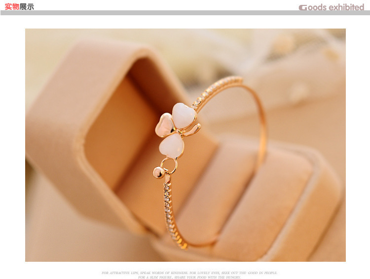 

Luxury clover opal diamond bracelet Korean fashion jewelry gift white Rhinestone Crystal Chains Tennis for women Gathering leisure accessori, Golden;silver