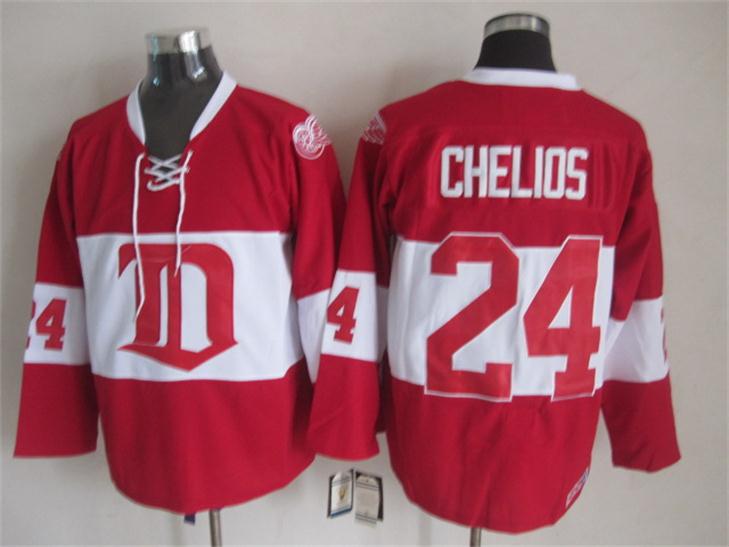 

Winter Classic Detroit Red Wings Ice Hockey Jerseys Cheap 24 Chris Chelios Authentic Retro Vintage CCM Stitched Jerseys Mix Order