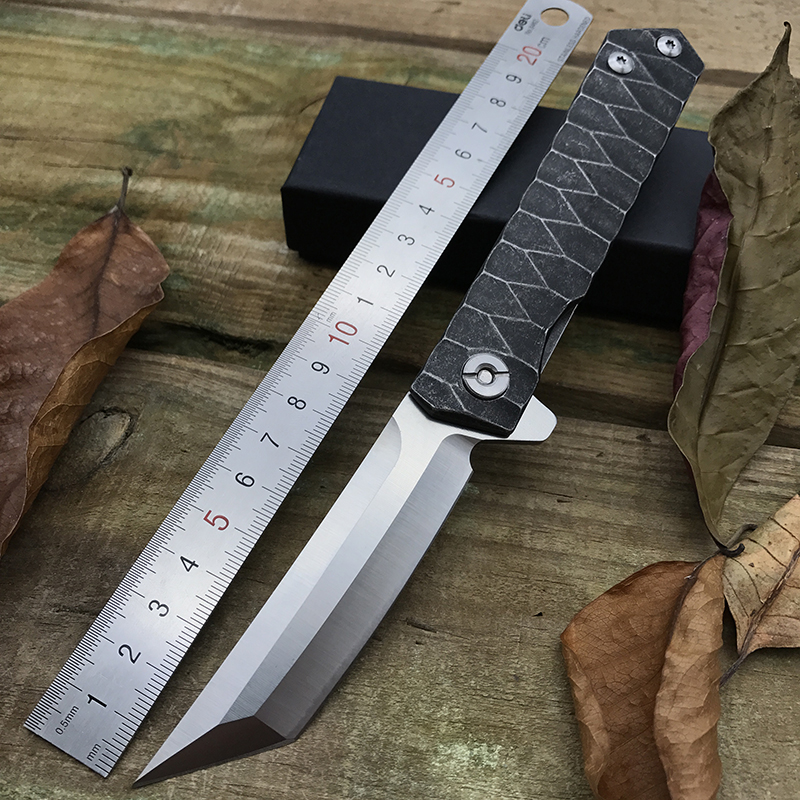 

cool Katana style D2 blade tanto stainless steel handle flipper ball bearing camping edc tools hiking tactical survival folding pocket knife