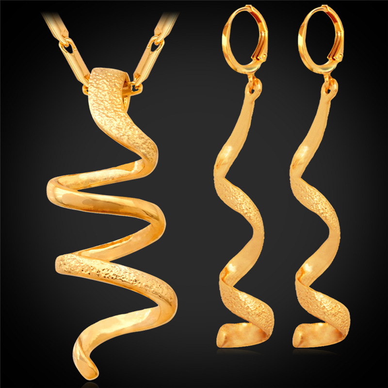 New Unique Helix Necklace Sets Women's Gift Wholesale Trendy 18K Gold Plated Necklace Earrings Fashion Jewelry Sets YS418-image-190660860