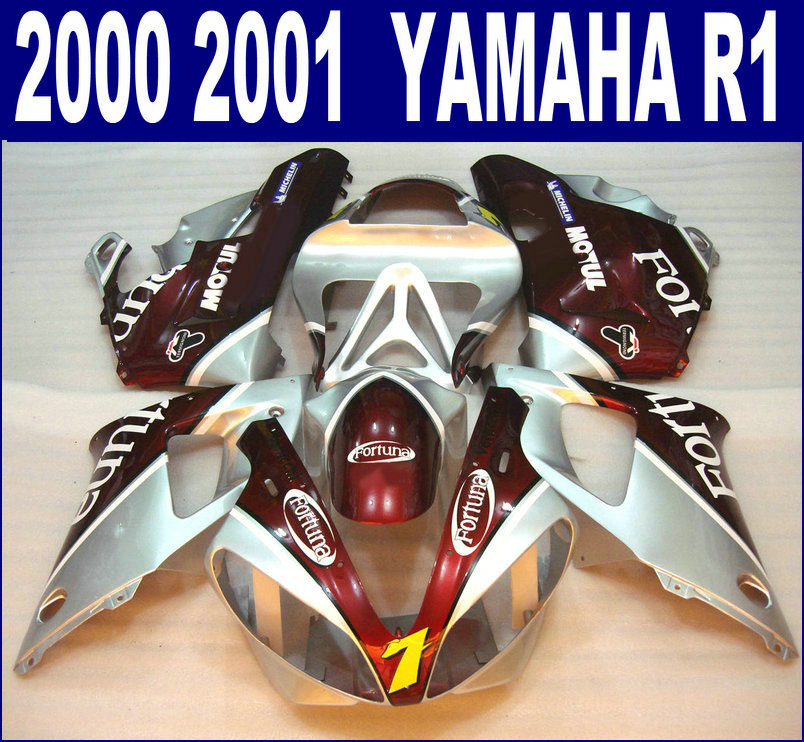 

ABS bodywork set for YAMAHA 2000 2001 YZF R1 fairing kit YZF1000 00 01 red silver Fortuna fairings RQ1 + 7 gifts, Same as the picture shows