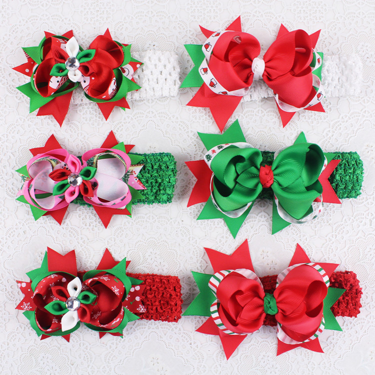 

Boutique Christmas Headbands Baby Hair Accessories Headbands Kids Girls Fabric Flower Elastic Headband Infant Toddler Ribbon Bow Headwear, Multi-color