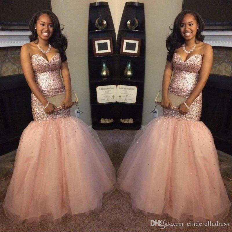 

Sparkling Rose Gold Sequins Long Mermaid Prom Dresses Sweetheart Lace Up Soft Tulle Plus Size Sexy Evening Gowns cocktail dress, Yellow