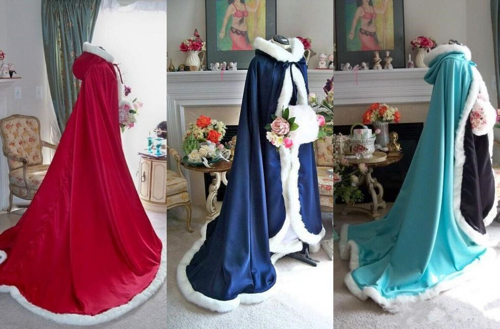 Nouvelle arrivée Capes de mariage en fausse fourrure à capuche bleu marine bleu rouge blush de mariage veste de mariée longue veste de mariée