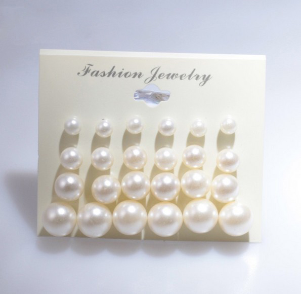 

Earings for Woman Fashion White Pearl Piercing Stud Earrings Women Lady Jewelry 6mm/8mm/10mm/12mm Mix Size 1 Card 12 Pairs Pearls Earrings
