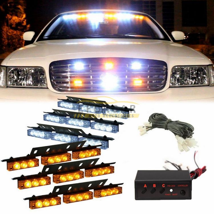 

54 LED Truck Car Vehicle Strobe Warning Light/Lightbars for Deck Dash Grill Windshield Headliner White Amber or Amber