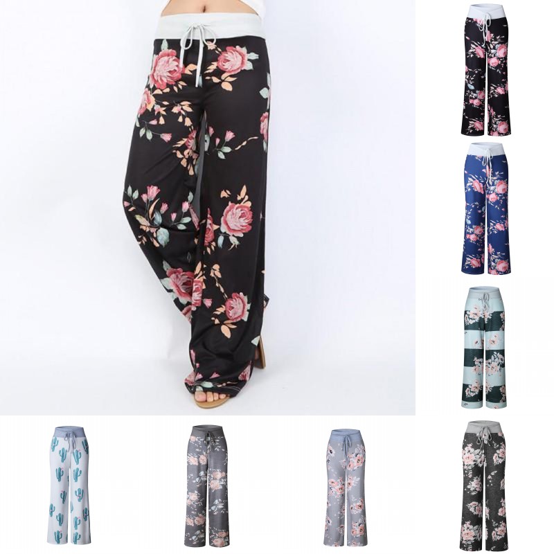 

yoga pants wide leg women casual loose floral striped camouflage trousers ladies summer long pants plus size S, 15