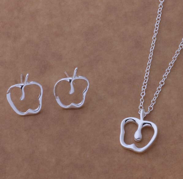 

Fashion charm pendant apple 925 silver Earring & necklace jewelry sets 10set/lot