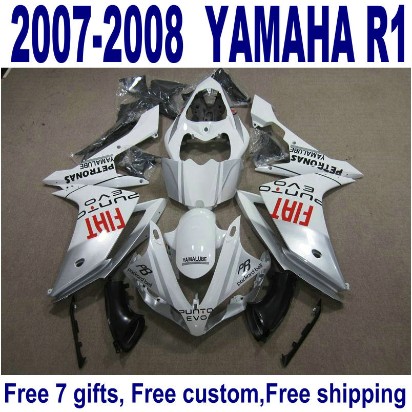 

HOT ABS fairing kit for YAMAHA YZF R1 2007 2008 silver white black high quality fairings set YZF-R1 07 08 YQ44, Same as the picture shows
