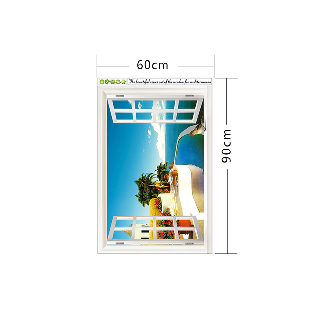 

Removable 3D Wall Stickers Beach Sea Window View Decor Sea Picture Scenery Home Decor Decal Creative 3D Wallpaper Decor Wall Art Murals, As attached